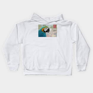 Macaw Parrot on Vintage Postcard Kids Hoodie